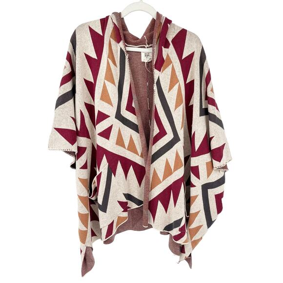 Billabong Boho Aztec Enchanted Days Hooded Cardigan Sweater‎ Poncho Size M - Picture 2 of 6